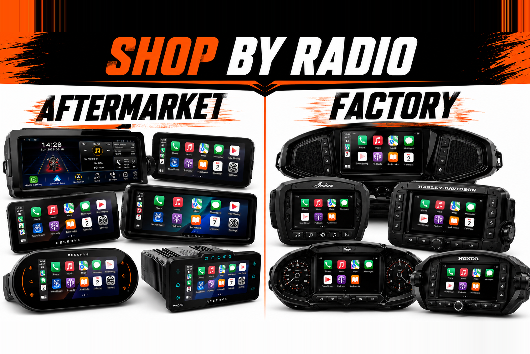 Shop by radio — HogPlay works with factory and aftermarket motorcycle radiosslider_item_9qAELP